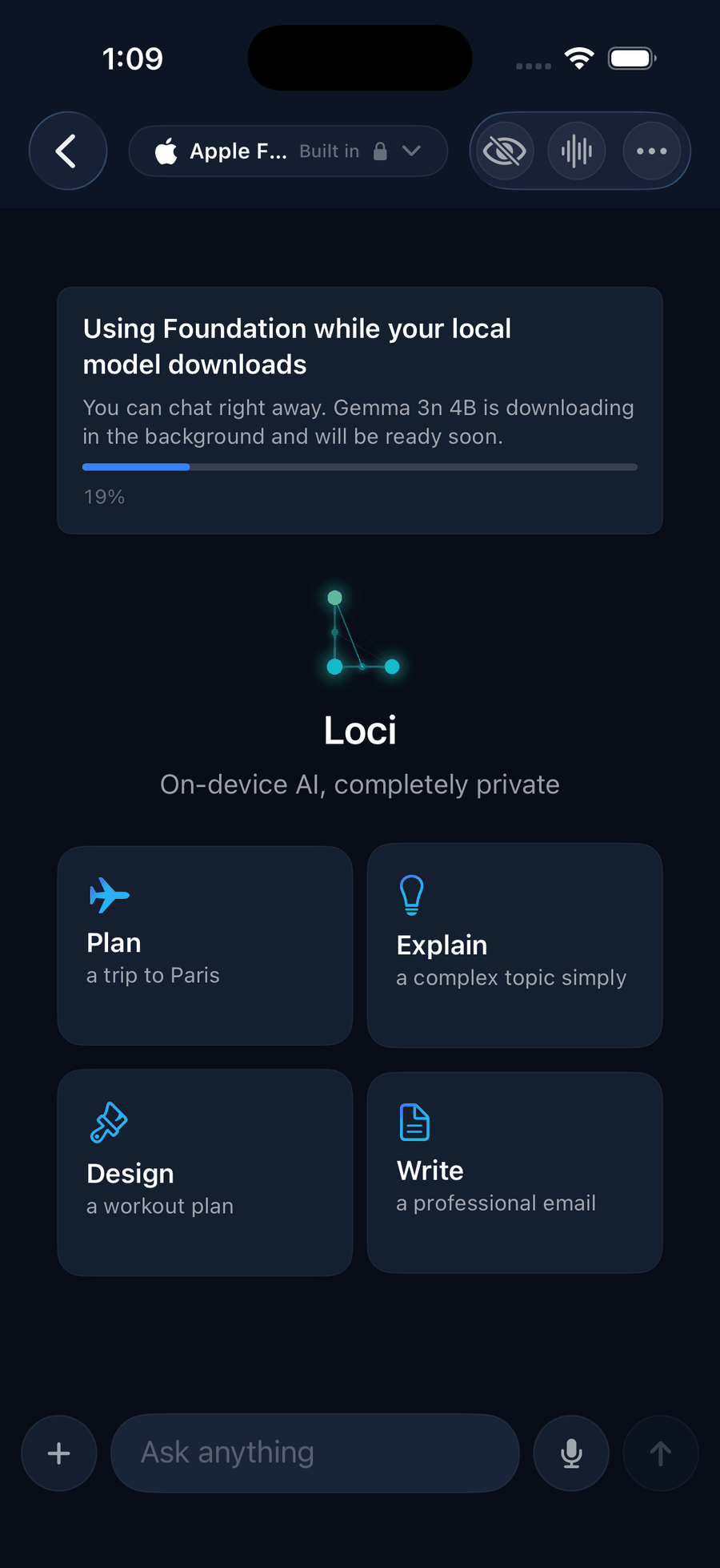 Loci on iPhone — on-device AI home screen with suggestions